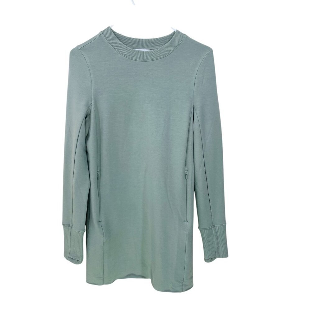 Athleta Long Sleeve Active Top Women’s XS Soft Stretch Sage Green Zip Pockets Co